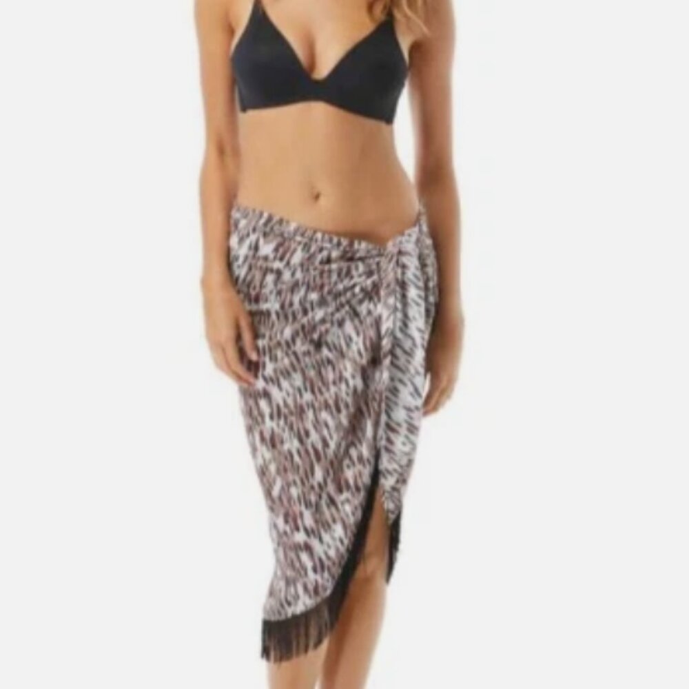 NWT $98 Vince Camuto women's Brown Cross Fringed Pareo Cover UP Swim